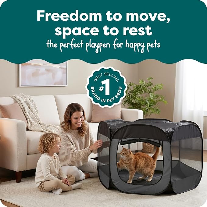 FurHaven Soft-Sided Dog & Cat Playpen, Portable Foldable Indoor & Outdoor Pet Playpen with Mesh Windows & Zippered Door, Gray, Extra Large