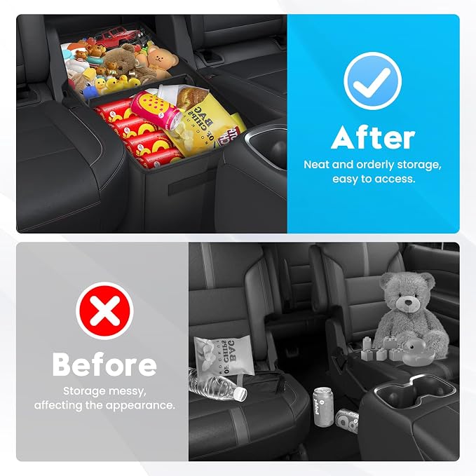 Autorder Car Seat Organizer for 2018-2025 Chevy Chevrolet Traverse Accessories Portable Backseat Organizer with Lid Handles Multipurpose Car Floor Storage for Kids Toys Baby Products Daily Necessities