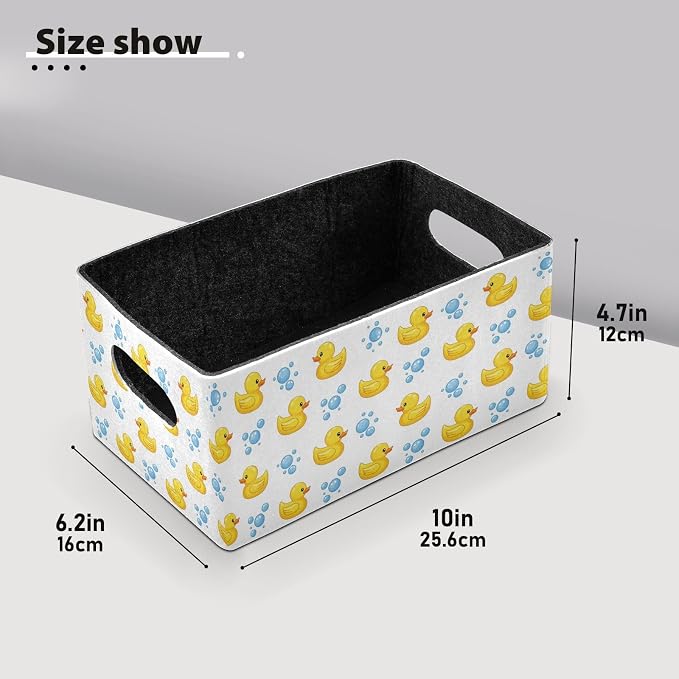 Emelivor Yellow Duck White Storage Basket Bins Set (2pcs) Felt Foldable Storage Bins with Fabric Rectangle Storage Organizing Baskets for Pet Books Clothes Closet Cabinet Organise