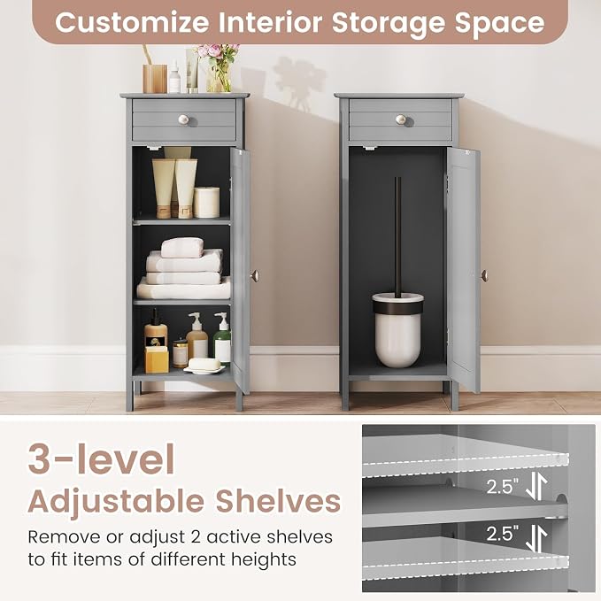 GLACER Floor Storage Cabinet, Bathroom Storage Cabinet (Grey) | 2 Adjustable Shelves | Ideal for Bathroom, Living Room | 14 x 12 x 34.5 inches