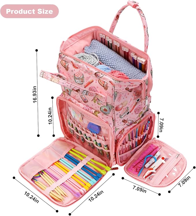 crochet bag,knitting bagBackpack and Tote Bag Storage Bag ，Large capacityYarn Storage Organizer Travel Crochet Bag Women Carrying Crochet Accessories Knitting Needles Crochet