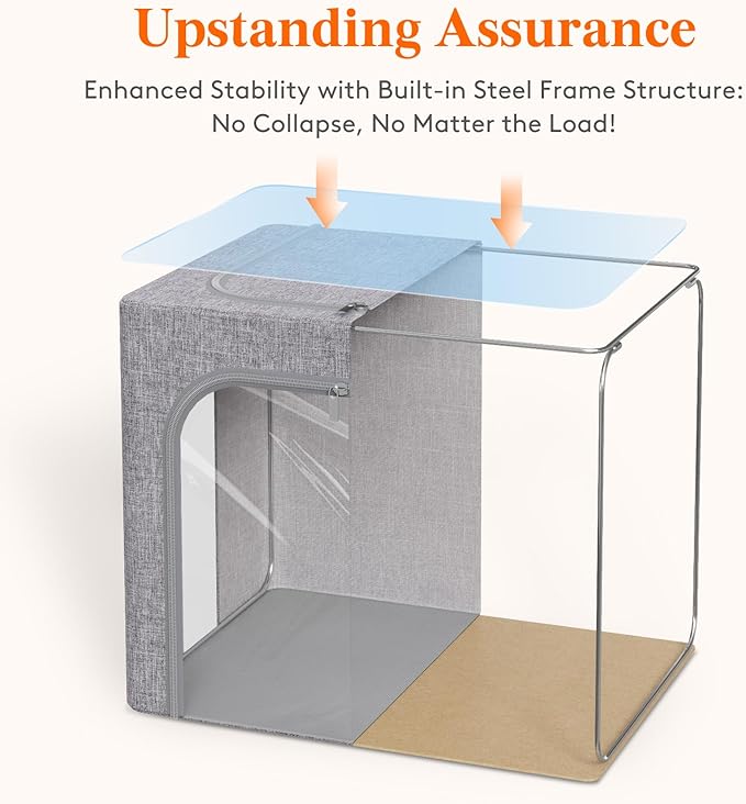 Lifewit Clothes Storage Bins with Metal Frame, Stackable Storage Box, Foldable Clothing Storage Bins with Lids, 25L Storage Bags Fabric Box Organizer with Clear Window＆ Zippers＆ Sturdy Handles 4 Pack
