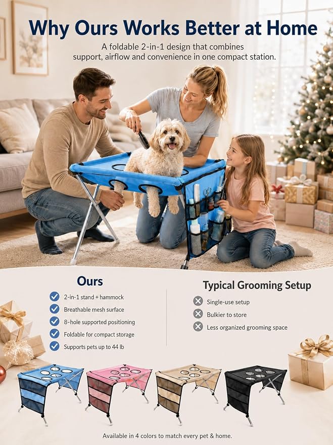 2-in-1 Foldable Pet Grooming Bed Dog Washing Grooming Table for Bathing | Portable Dog Wash Hammock Sling with Stand 44lbs Capacity Multifunctional Holder for Daily Bathing Nail Trimming Travel