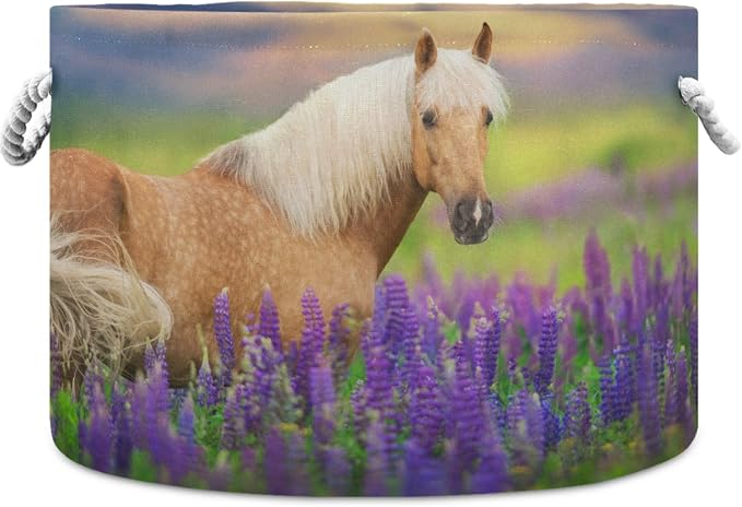 visesunny Storage Basket Palomino Horse Lavender Sunset Nursery Hamper Basket Clothes Toy Storage Organizer Bin Box Collapsible Laundry Bag for Kid Room,Playroom,Bathroom,Living Room,Dorm,Office