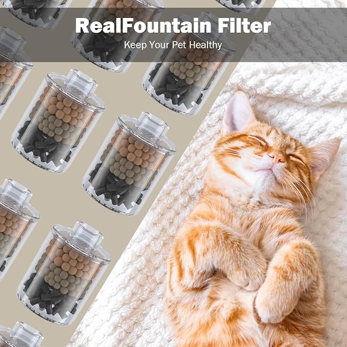 RealPura Filters 6pcs and Filter Sponges 6 Pack Compatible with Automatic Cat Water Fountain, 3-Month Set for Cat Water Dispenser Healthy Filtration Smart Water Bowl Fountain Accessories