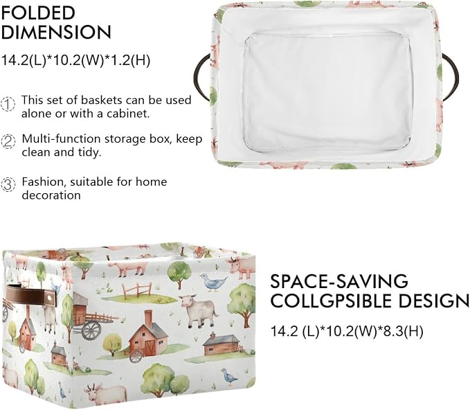 Kigai Farm Animals Storage Basket Waterproof Collapsible Fabric Laundry Basket with Handles Gift Bin Closet Organizer Bin for Bedroom Nursery Office 1 PACK