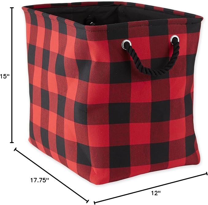 DII Buffalo Check Storage Bin, Large Rectangle, 17.5x12x15, Red & Black