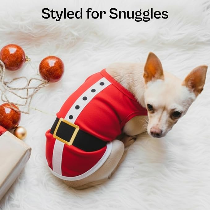 Parisian Pet Dog T-Shirt - Embroidered Santa Outfit - Lightweight Cotton Dog Christmas Outfit - Sleeveless Funny Christmas Pet Clothes - Machine Washable Shirts for Large Dogs - 4XL
