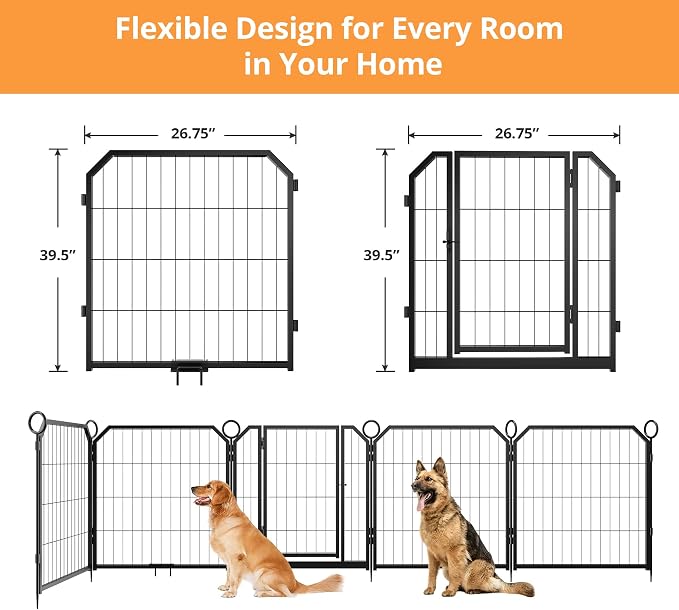 Small Dog Playpen Indoor, 40 Inch 8 Panels Metal Pet Playpen with Door, Portable Foldable Puppy Fence for Indoor Outdoor Use, Yard, RV Camping, Training Pen, Expandable Exercise Enclosure