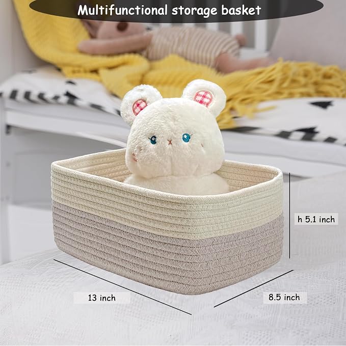 COMFY-HOMI 13" x 8.5" x 5.1" Storage Baskets for Organizing | Cotton Rope Woven Basket | Toy Storage Bin Box | Basket for Shelves, Closet Organizer Bin, Decorative Closet Shelf, 3 Pack