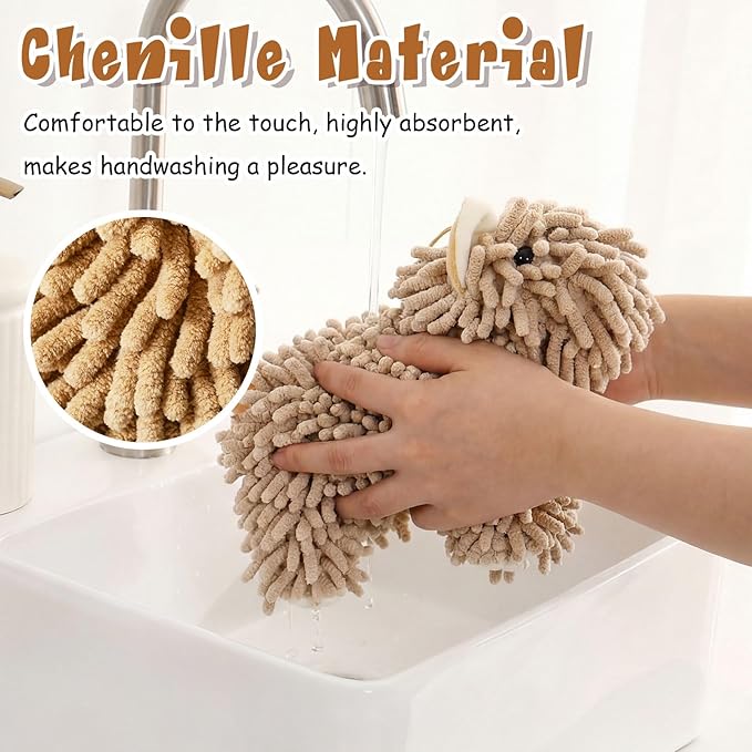 Tegeme 1 Pcs Chenille Dog Hand Towel Fuzzy Dog Towel Absorbent Microfiber Soft for Bathroom Kitchen Washstand (Brown)