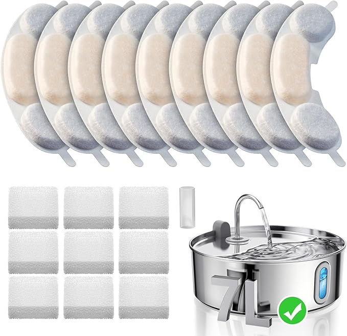 Smartoo Official 9 Packs Dog Water Filter Replacement and 9 Sponges with 1 Pump Holder for 7L/236oz/1.8Gal Stainless Steel Dog Water Fountain