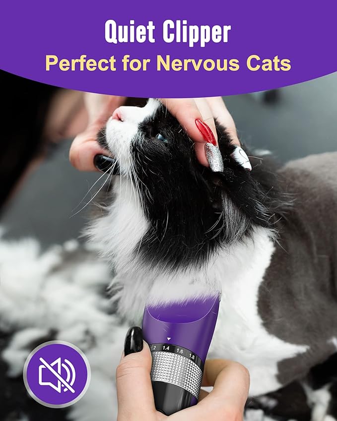 oneisall Cat Clippers for Matted Hair, 5-Speed Low Noise Cat Grooming Kit with 6-in-1 Adjustable Blade, Waterproof Cat Hair Trimmer for Long Hair, Cat Shaver with Guard Combs for Dogs Cats Animals