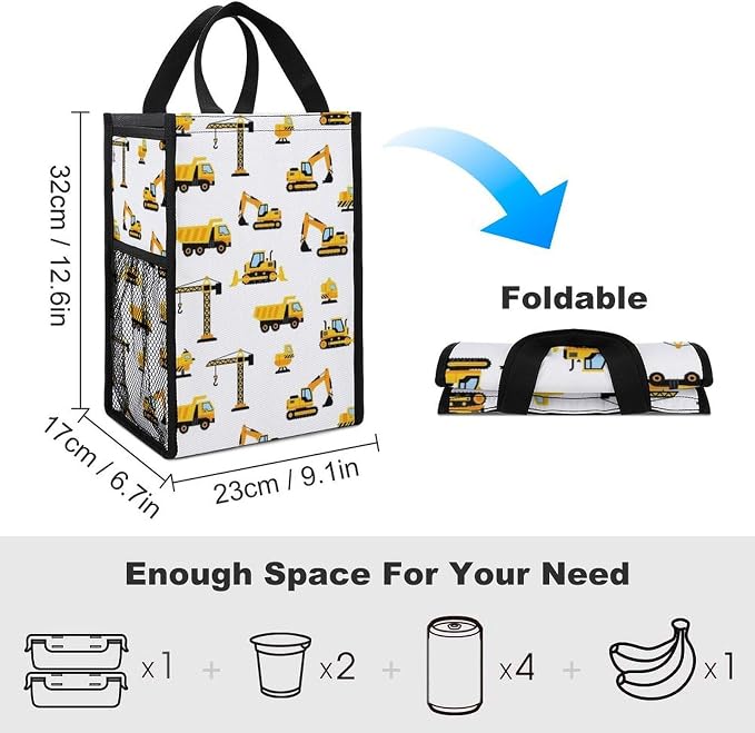 Portable Thermal Lunch Totes Reusable Leakproof Lunchbox Compatible with Construction Equipment Forklifts Cranes Excavators Tractors Bulldozers Truck Insulated Cooler Bags Food Meal Handbag