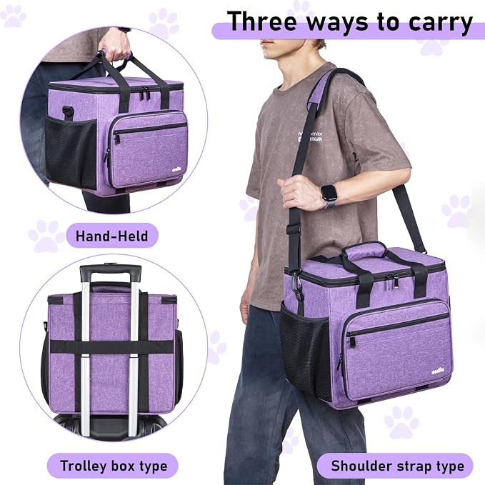 GMAK Pet Grooming Bag,Pet Hair Clipper Organizer Grooming Bag for Equipment | Dog Grooming Tote Bags Pets Tools Supplies Organizer for Dog Cat Equipment, Grooming Tools and Accessories, Purple