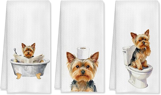 Funny Yorkshire Terrier Bathroom Decor Hand Towels, Yorkshire Terrier Mom Gifts, Gifts forYorkshire Terrier Lovers, Kids Dog Bathroom Decor, 16x24 Inch Set of 3