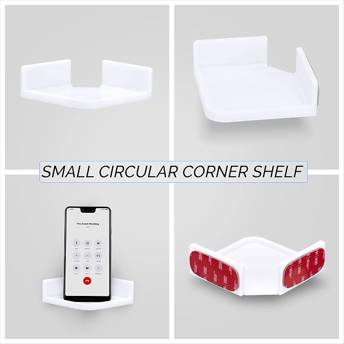 BRAINWAVZ Mini Corner Shelf Mount for Security Cameras, Baby Monitors, Speakers, Plants & More, Universal Holder, Strong Adheasive, Easy to Install, No Mess, Screwless (White)