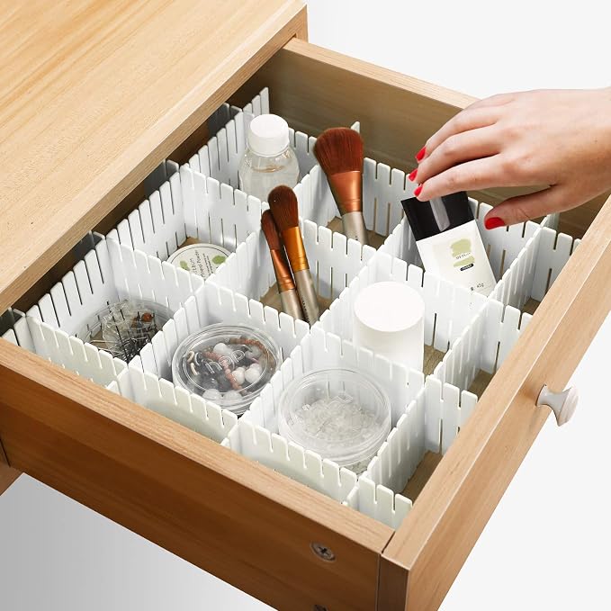 KINJOEK 48 PCS DIY Drawer Divider Organizers, Adjustable Plastic Desk Drawer Separators for Organizing Drawers Desktop, 48 White