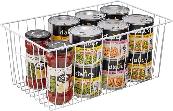 16Lx12W inch Wider Freezer Storage Organizer Baskets Container, Deep Metal Wire Chest Upright Refrigerator Divider Bins with Built-in Handles for Cabinet, Pantry, Closet, Kitchen(6)