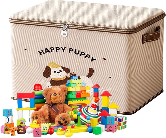 Storage Lock Box Heavy-Duty Waterproof Stackable Container with Puppy | Locking Storage Box for Package Toy Delivery Travel Closet Garage Bedroom Bathroom Kitchen