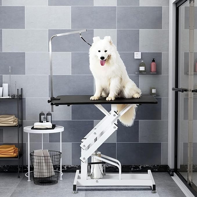 Hydraulic Pet Grooming Table, 42'' Durable Foldable Dog Grooming Table Suitable for Small Medium Large Dogs, Heavy-Duty Pet Grooming Table Drying Table with Adjustable Arms