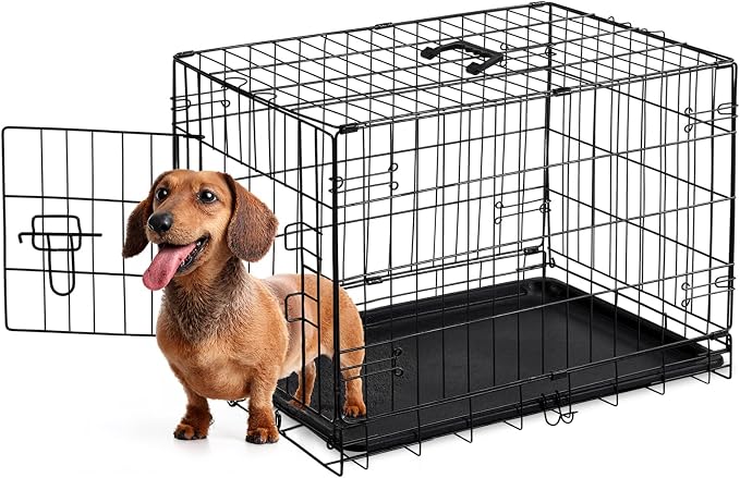 Sweetcrispy 30 Inch Dog Crate, Small Dog Cage, Foldable Puppy Pet Kennel | Single Door, Metal Kennel, Secure Lock, Removable Tray, Indoor Outdoor Training Travel