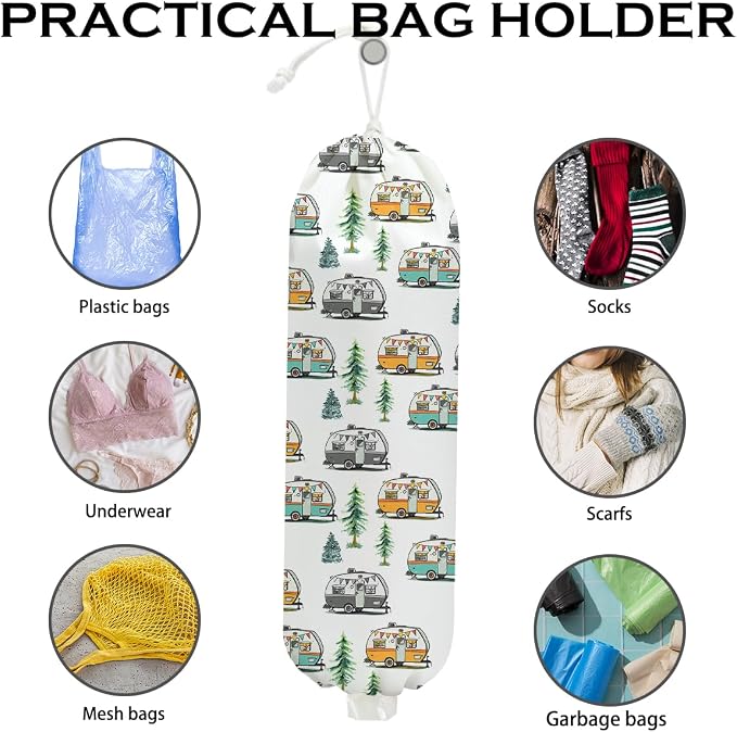 2Pcs Camping Plastic Bag Holder, Wall Mount Trash Bag Holder, Tent Rv Bonfire Reusable Grocery Bags Organizer Storage Dispenser for Camp Kitchen Pantry, Camping Gifts for Women Men Camper