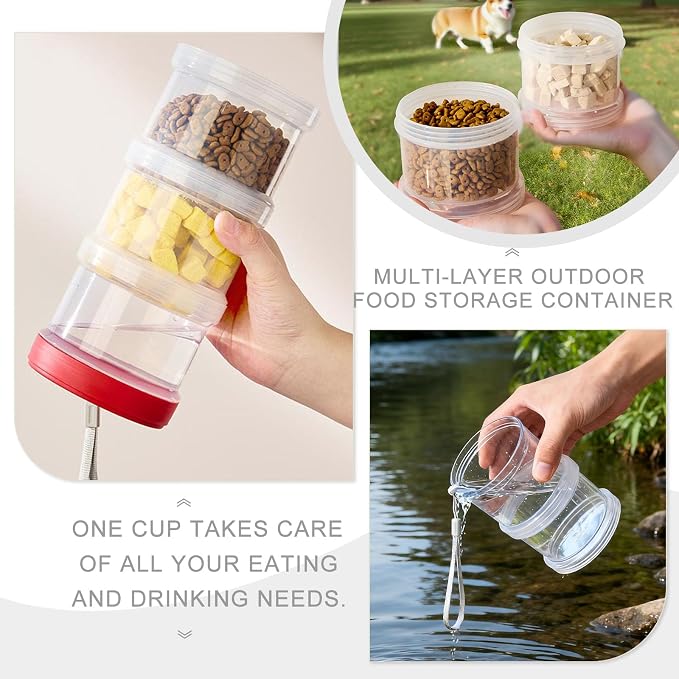 2025 Upgraded Airtight Dog Treat Container, Leak-Proof Stackable Pet Food Jar 2/3/4 Layers, Portable with Lanyard for Outdoor, Travel, Training & Home, Food-Grade PP (Red)