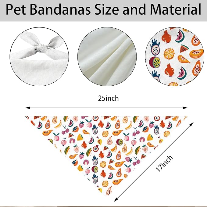 Tropical Fruit Dog Bandana, Papaya Watermelon Citrus Pattern Pet Triangle Scarf for Small Medium Dogs, Cute Puppy Bandana for Daily Wear Picnic Birthday Party Family Photos