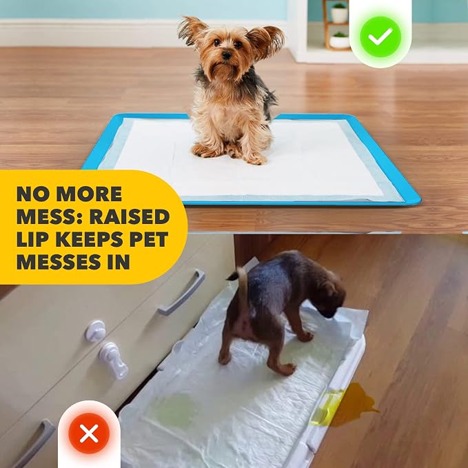 Dog Pee Pad Holder - Fits Up to 24” x 24” Pee Pad - 1 Pack - Dark Blue | Stable Grip, Raised Edges, Quick-Wipe Silicone Surface Dog Potty Tray Holder for Indoor Flooring Protection