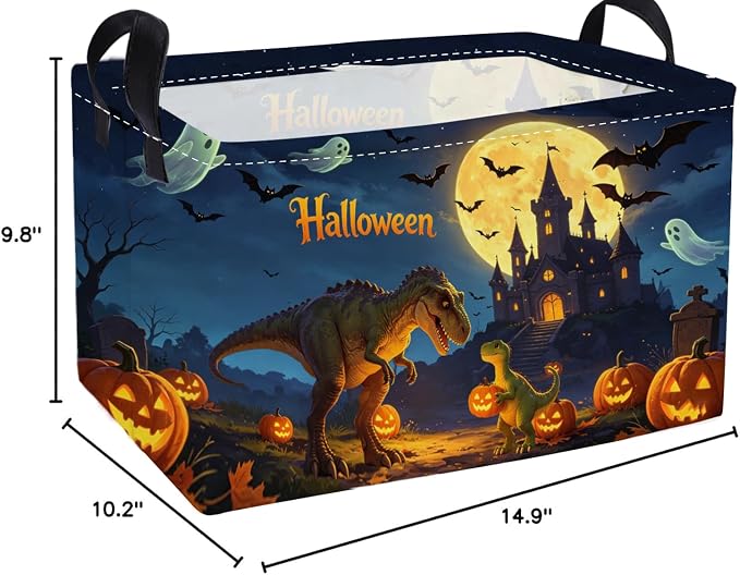 Essme Rectangular Dinosaur Basket,Kids Storage Bins Organizer with Handles for Halloween Room Decor, Gift Basket,Shelf Basket.(Real Dinosaur)