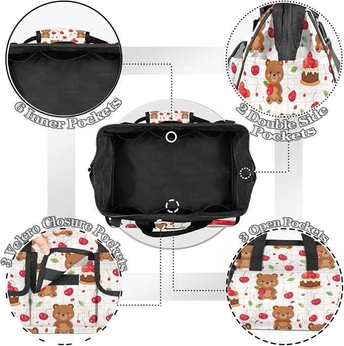 Cherry Heavy Duty Tool Bag 14.8 Inch Bear Portable Soft Tool Box Organizer Storage with Adjustable Shoulder Strap