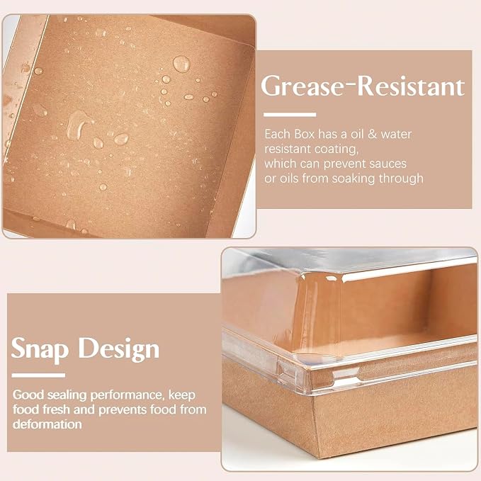 ZORRITA 100 Pack 5 Inch Paper Charcuterie Boxes with Clear Lids, Brown | Small, Square, To Go Food Containers, Bakery Boxes, For Mini Cake, Desserts, Cookies, Sandwiches, Strawberries