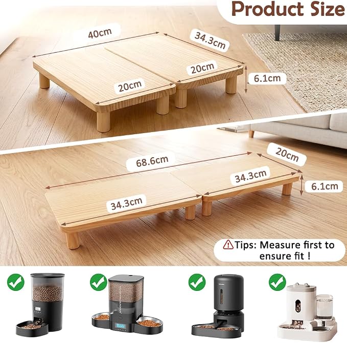 SZEE 2-Pack Cat Food Stand, Elevated Pine Wood Cat Feeder Stand for 2 Cats | Raises Feeder/Bowl by 2 3/8", for Dual-Bowl Automatic Cat Feeder Stand & Bowls
