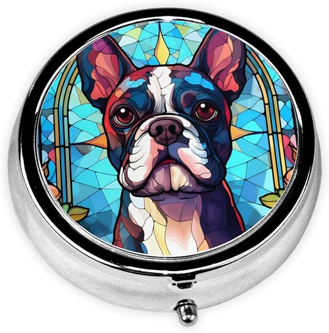Boston Terrier Dog Small Box for Pill,3 Compartment Pill Case Travel Medicine,Portable Pocket or Purse Pill Organizer Container Holder Hold Vitamins, Medication, Fish Oil Supplements