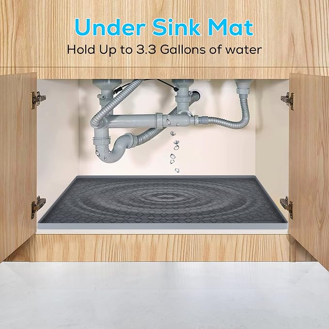 Under Sink Mats 34"x22" for Kitchen, Silicone Waterproof Liner, Sink Silicone Tray with Drain Hole, Storage and Organizers, Cabinet and Counter Protector,Litter Mat, Pet Cat Puppy Essentials