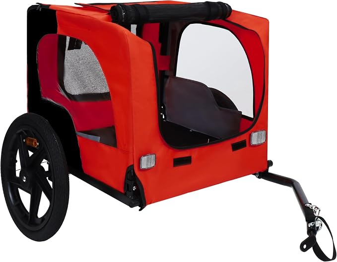 Pet Bike Trailer for Dogs, Foldable Dog Bicycle Trailer Carrier with Quick Release Wheels, Waterproof Oxford Fabric, Safety Leash & Reflective Lights for Small Medium Pets up to 66 lbs
