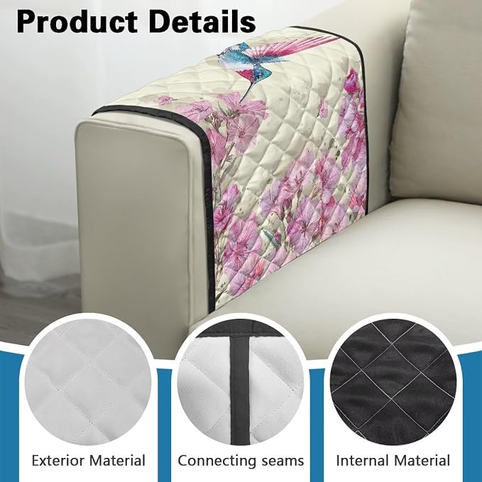 Hummingbird Print Sofa Arm Rest Covers Couch Arm Covers Stretch Armchair Cover Anti-Stain Sofa Slipcover Office Chair Armrest Protector for Armchair Furniture Protector
