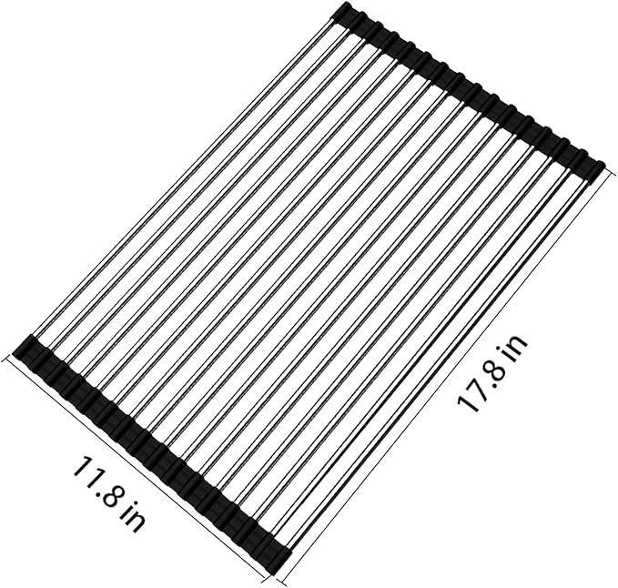 Ahyuan Roll up Dish Drying Rack Over The Sink Kitchen Roll up Sink Drying Rack Portable Dish Drainer Foldable Dish Drying Rack (Black, 17.8''X11.8'')