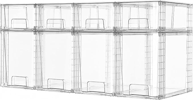 Vtopmart Clear Stackable Storage Drawers, 8 Pack Tall Organizer Set | Tall and Small Pull-Out PET Drawers Combine Vertical Storage and Small Item Sorting for Cabinets, Closets, Pantry