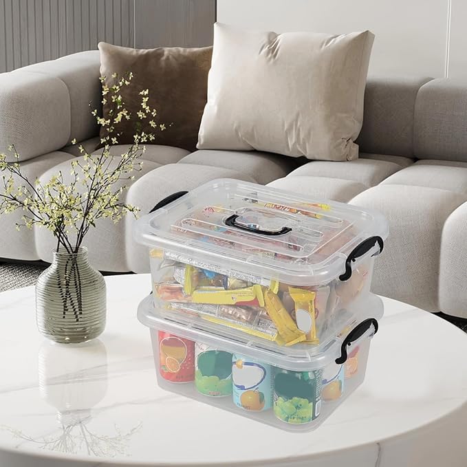 8 Quart Clear Plastic Storage Latching Bin with Handle, 2 Packs | Plastic Organizing Tote Box with Lids