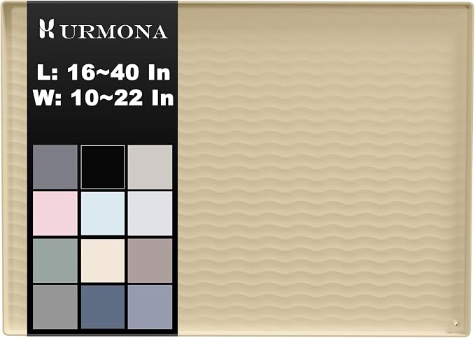 URMONA 22 x 14 in Waterproof Silicone Under Sink Mat, Cabinet Protector | Khaki, Under Kitchen Sink Mat, Kitchen Cabinet Liner, Bathroom Sink Protector, Pet Food Mat and Cat Litter Mat