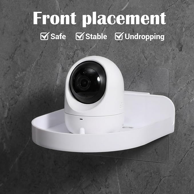 4pcs Security Camera Wall Mount, Baby Monitor Wall Mount, Adhesive Small Shelf For Walls, Clear Floating Shelf for Security Cameras Speakers Bedroom Kitchen Living Room with Cable Clips (White)