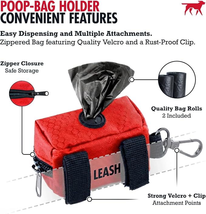 Tuff Pupper Dog Poop Bag Holder | Works with Any Dog Leash | Zippered Waste Bag Dispenser | Waterproof with Rust-Proof Clip | Convenient Lightweight Design | Includes 2 Rolls of Leak-Proof Bags