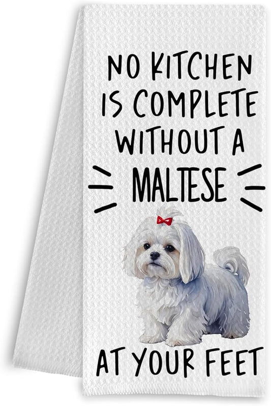 Maltese Dog Dish Tea Towels, 16x24 Inch, 100% Cotton Waffle Weave, Absorbent & Fast Drying, Perfect for Kitchen Decor & Gifts