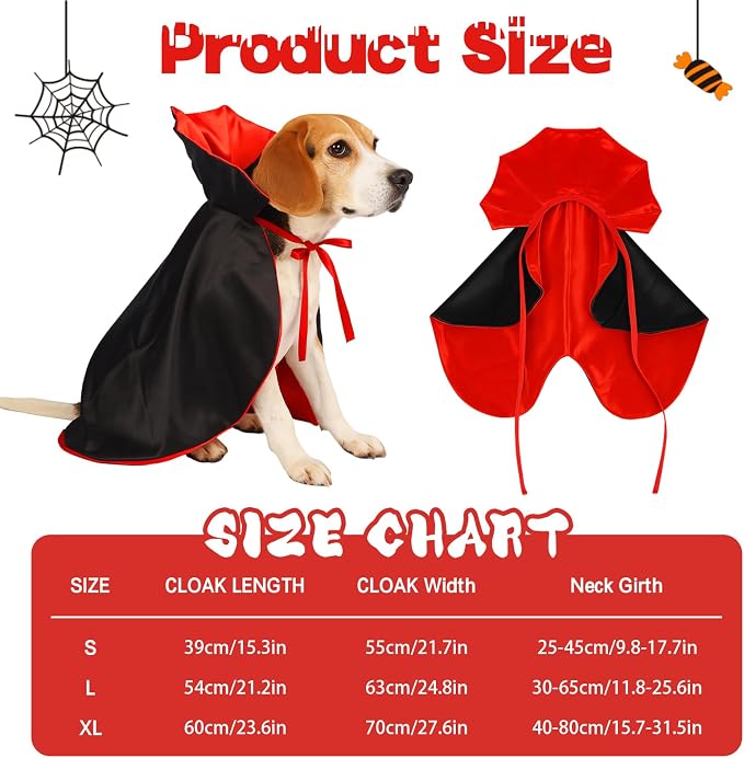 Dog Halloween Costume, Pet Cape for Small Puppy Dogs Cat Funny Red & Black Halloween Costumes with Neck Armor Adjustable Strap Idea for Vampire Party Cosplay (Red, S)