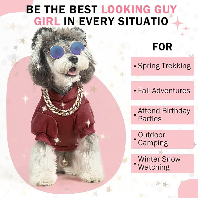 SCENEREAL Dog Hoodie Sweaters for Small Medium Large Size Dogs, Fleece Dog Sweatshirt with Hat and Pocket,Soft Cold Winter All Weather Dog Clothes for S to XL Sized Dogs, Burgundy S