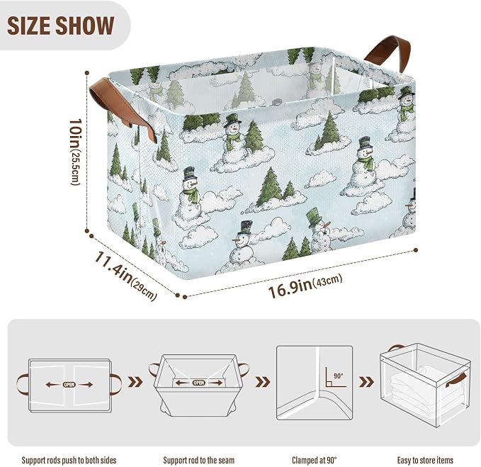 Winter Winter Tree and Snowmen Storage Basket Foldable Cube Storage Bins with Handles&Label Waterproof Organizer Box Bin Large Rectangle Decorative Baskets for Shelves Home Room Laundry 2 Pack