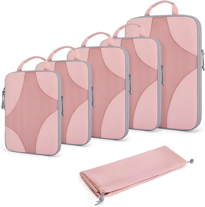 Bagsmart Compression Packing Cubes, Travel Bag Cruise Ship Essentials | Lightweight, Compressible Suitcase Organizer Set fit Standard Carry-On & Checked Luggage, 6 Set, 14 Set Washable Packing Bags