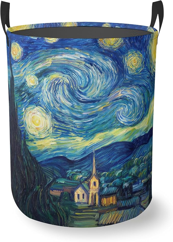 Starry Night Round Laundry Basket Collapsible Laundry Hamper with Handles Toys Clothes Organizer Bin For Home Bathroom Bedroom Dorm Nursery